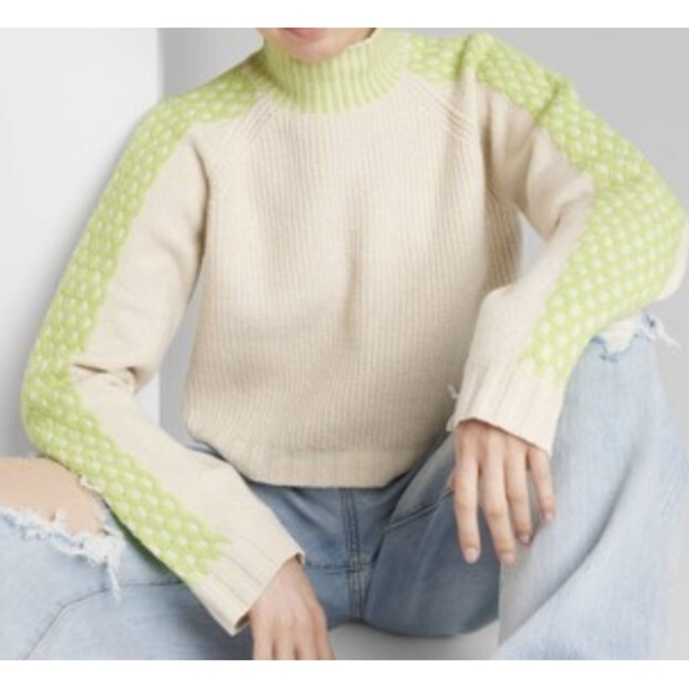 Women's Mock Turtleneck Boxy Pullover Sweater crop Wild Fable Off-White size XXS